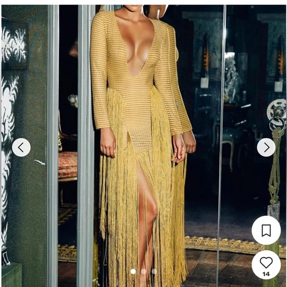 House of CB Gold Fringe Maxi Dress - Size Large - Picture 6 of 8